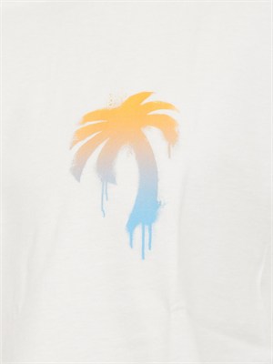 T-shirt Palm Angels in cotone avorio stampa palma in UOMO