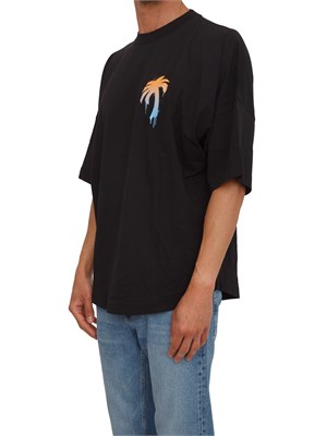 T-shirt nera Palm Angels in cotone stampa palma in UOMO