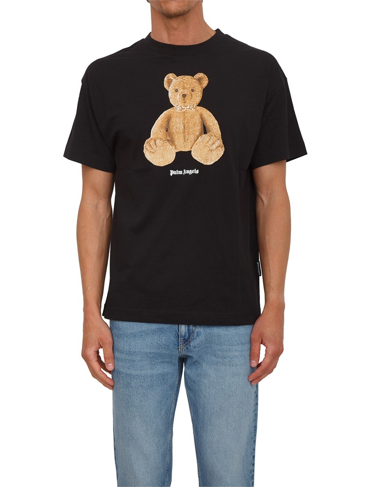 T-shirt nera Palm Angels stampa bear grande
