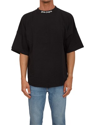 T-shirt nera Palm Angels losse fit logo sul collo in UOMO