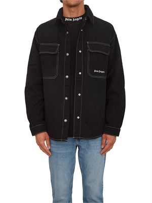 Camicia overshirt Palm Angels nera con tasche in UOMO