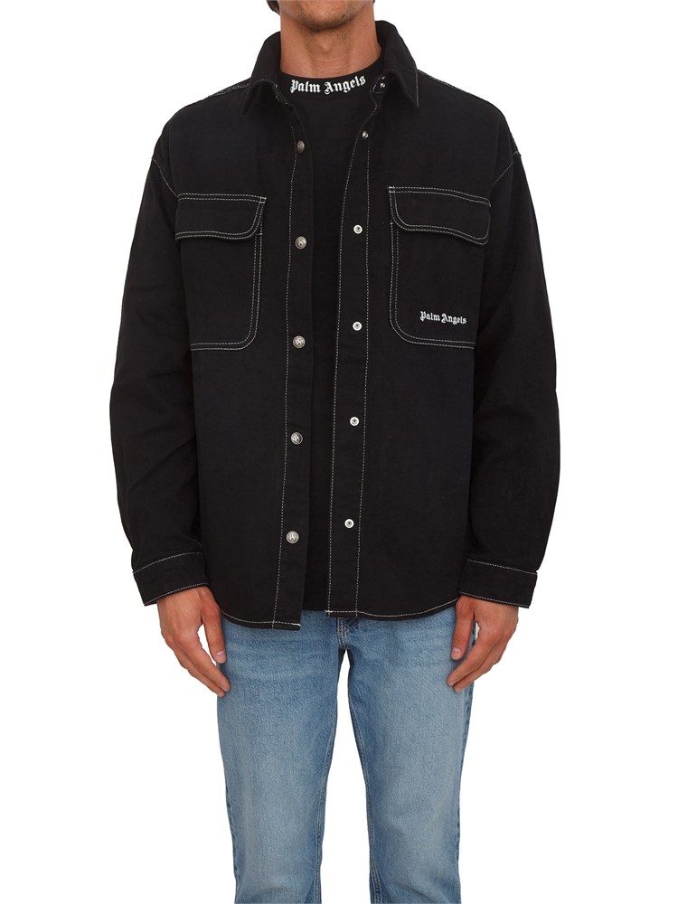Camicia overshirt Palm Angels nera con tasche