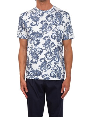 T-shirt girocollo Etro uomo in cotone fantasia Paisley blu in UOMO