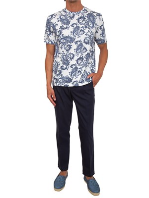 T-shirt girocollo Etro uomo in cotone fantasia Paisley blu in UOMO