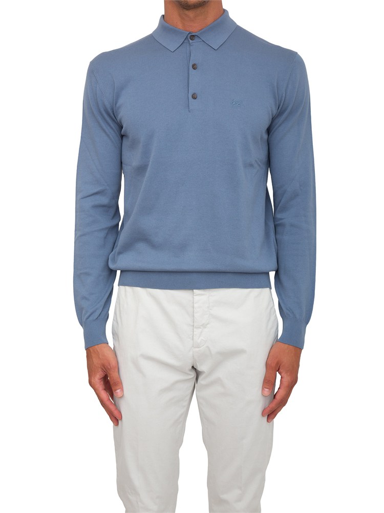 Polo Etro uomo in cotone azzurro
