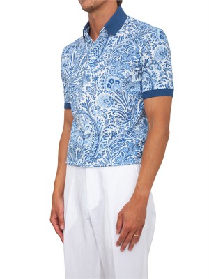 Polo Etro uomo in cotone fantasia Paisley azzurra in UOMO