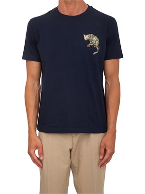 T-shirt girocollo Etro in cotone blu stampa leopardo in UOMO