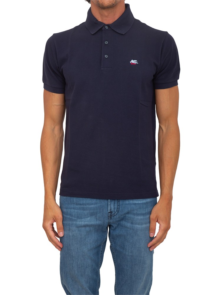 Polo Etro uomo in cotone blu logo ton sur ton