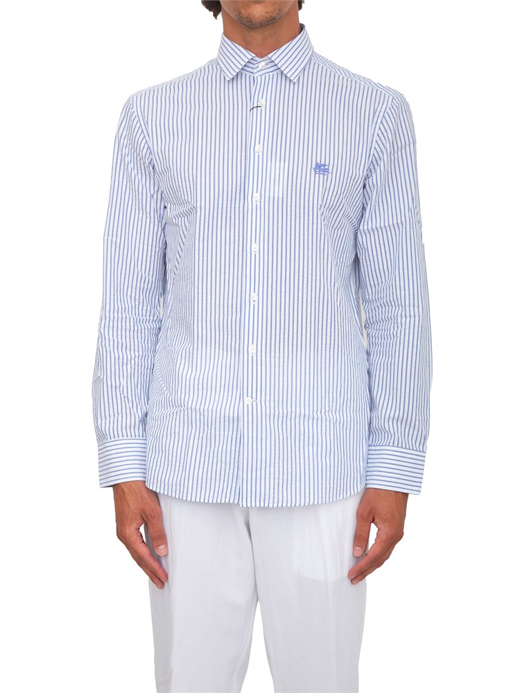 Camicia Etro uomo in cotone seersucker a righe azzurre