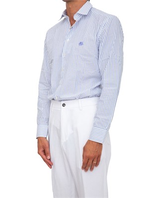 Camicia Etro uomo in cotone seersucker a righe azzurre in UOMO