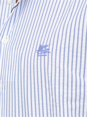 Camicia Etro uomo in cotone seersucker a righe azzurre in UOMO
