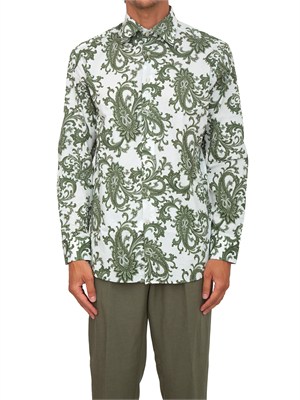 Camicia Etro uomo in cotone stretch motivo Paisley verde in UOMO