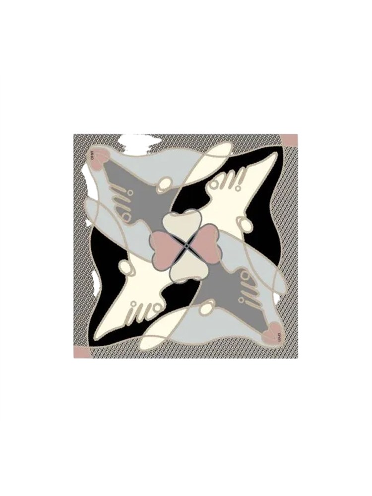 Stola nera 120x120 Liu Jo donna stampa astratta cuori e logo