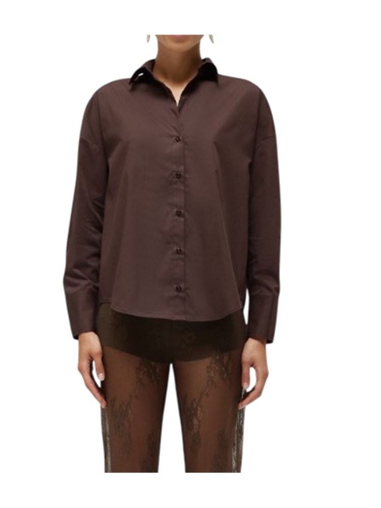 Camicia marrone Blugirl in popeline di cotone pizzo dietro