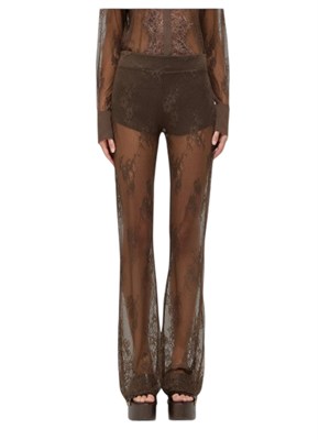 Pantaloni flare Blugirl in pizzo smerlato marrone in DONNA