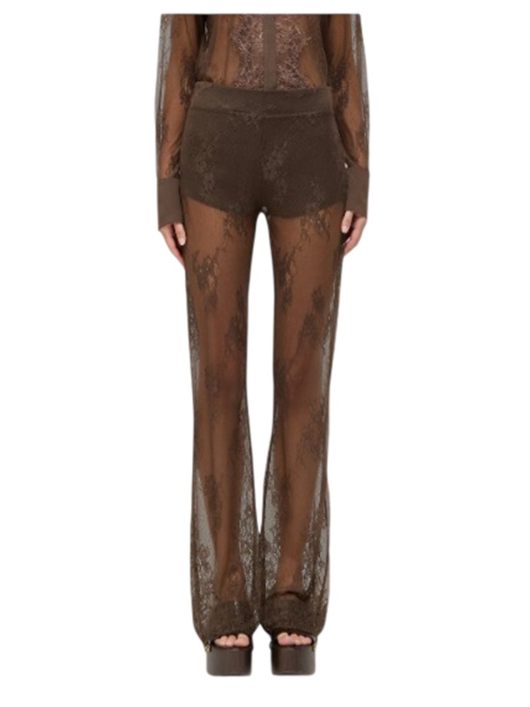 Pantaloni flare Blugirl in pizzo smerlato marrone