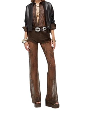 Pantaloni flare Blugirl in pizzo smerlato marrone in DONNA