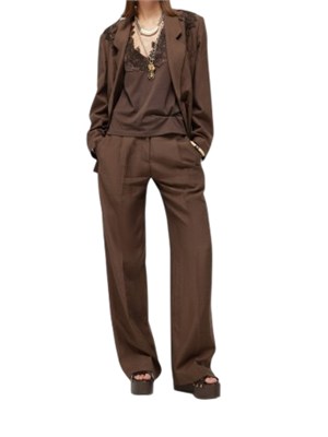 Top Blugirl in cotone stretch marrone con scollo pizzo in DONNA