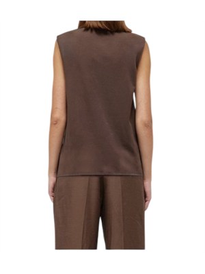 Top Blugirl in cotone stretch marrone con scollo pizzo in DONNA