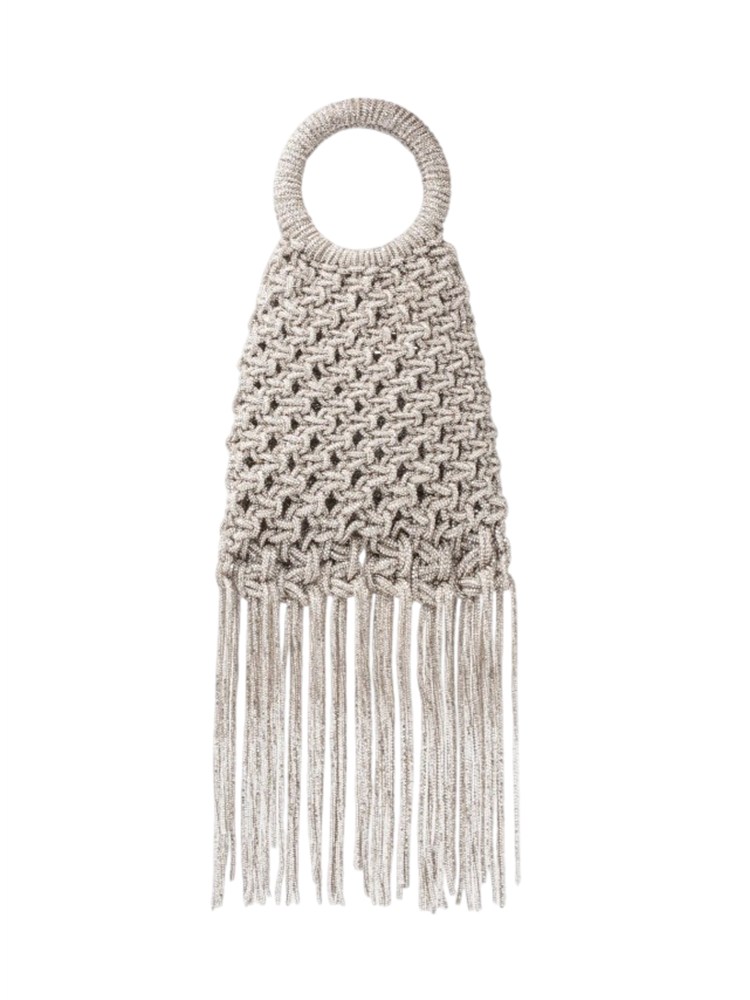 Borsa Maronti Twenty Fourhaitch argento cristalli e frange