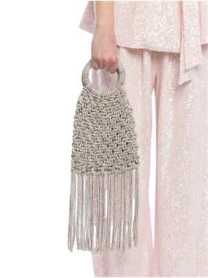 Borsa Maronti Twenty Fourhaitch argento cristalli e frange in DONNA