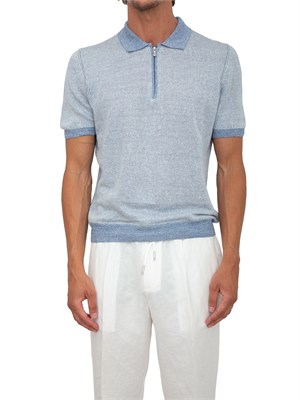 Polo zip Gran Sasso uomo in maglia azzurra millerighe in UOMO