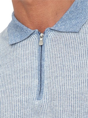 Polo zip Gran Sasso uomo in maglia azzurra millerighe in UOMO