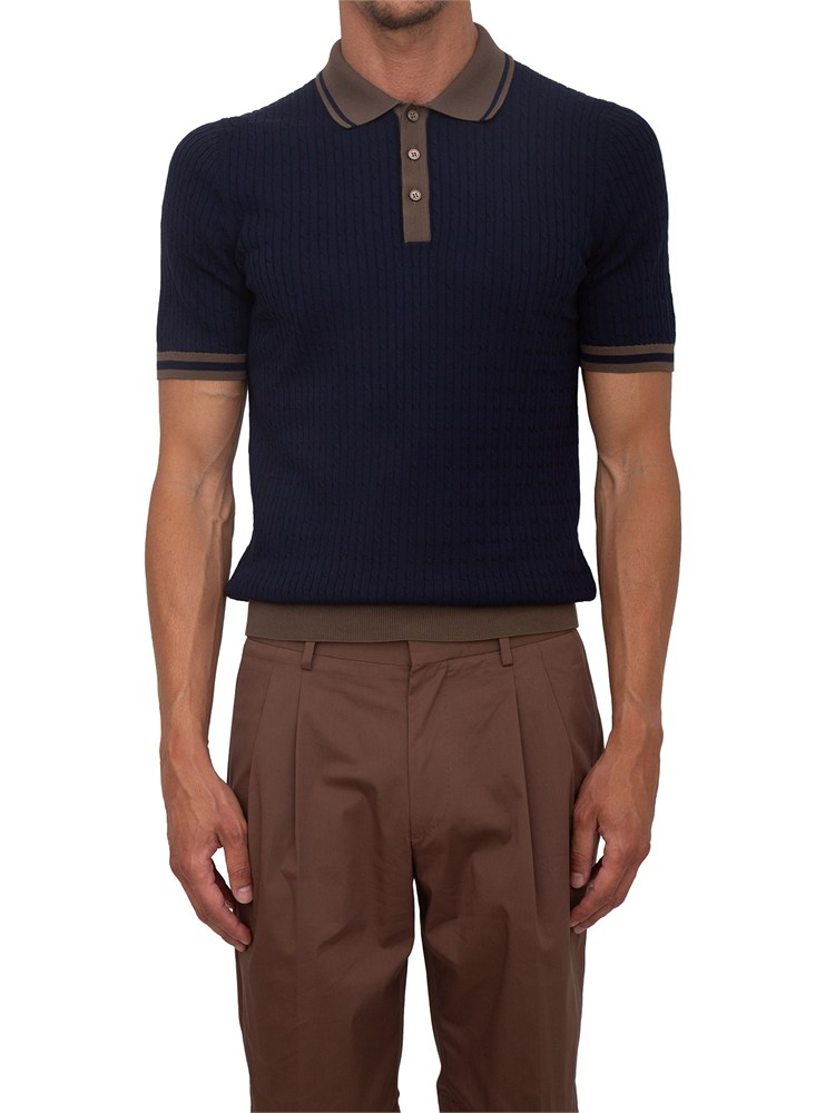 Polo maglia Gran Sasso uomo in cotone blu profili marroni