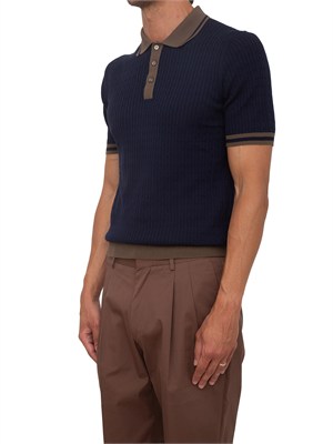 Polo maglia Gran Sasso uomo in cotone blu profili marroni in UOMO