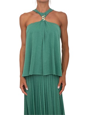 Top smanicato Meluana Kocca in tessuto verde in DONNA
