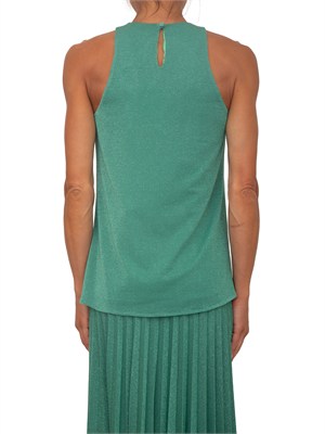 Top smanicato Meluana Kocca in tessuto verde in DONNA
