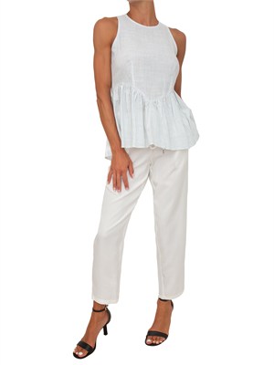 Top Robilara Kocca misto lino righe azzurre in DONNA