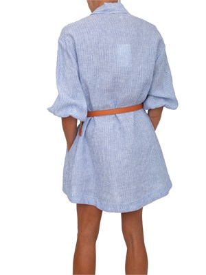 Abito camicia Drew Kocca misto cotone lino a righe azzurre in DONNA