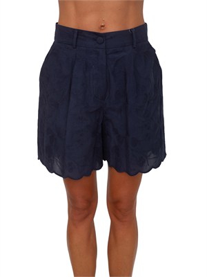 Shorts Michelina Kocca cotone blu ricami ton sur ton in DONNA