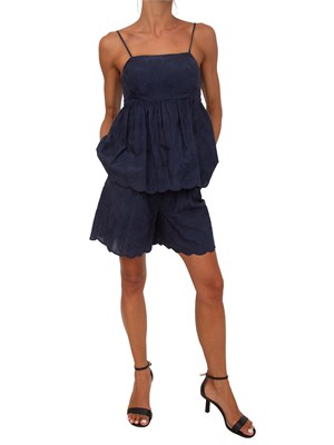 Shorts Michelina Kocca cotone blu ricami ton sur ton in DONNA
