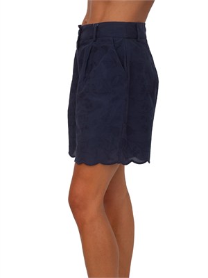 Shorts Michelina Kocca cotone blu ricami ton sur ton in DONNA