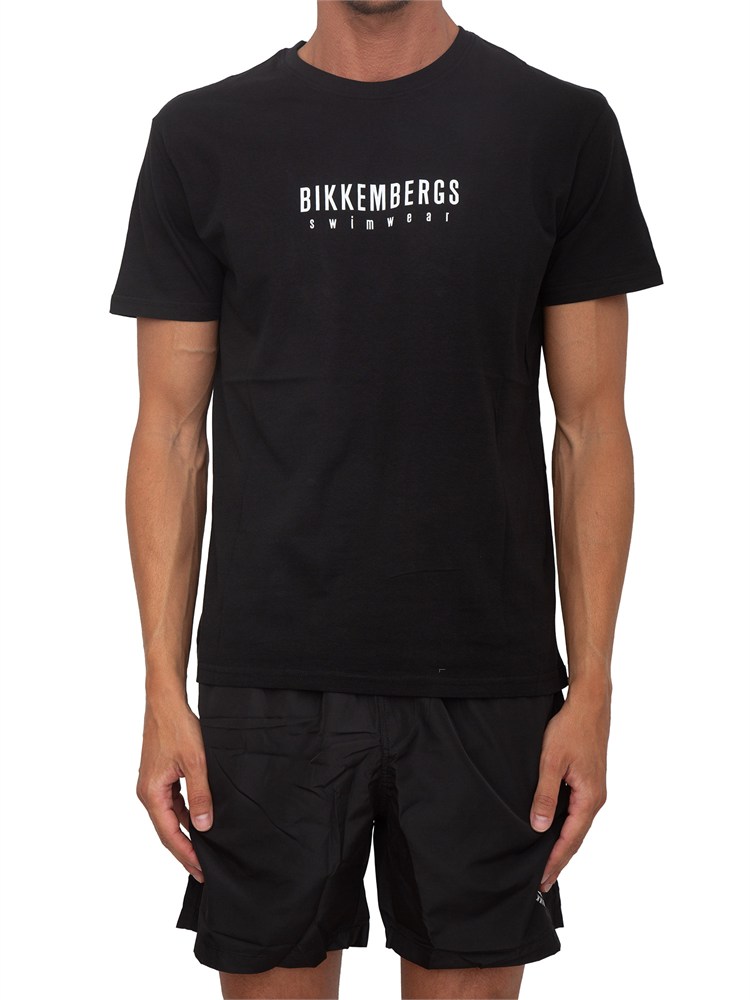 T-shirt nera Bikkembergs Swimwear uomo in cotone