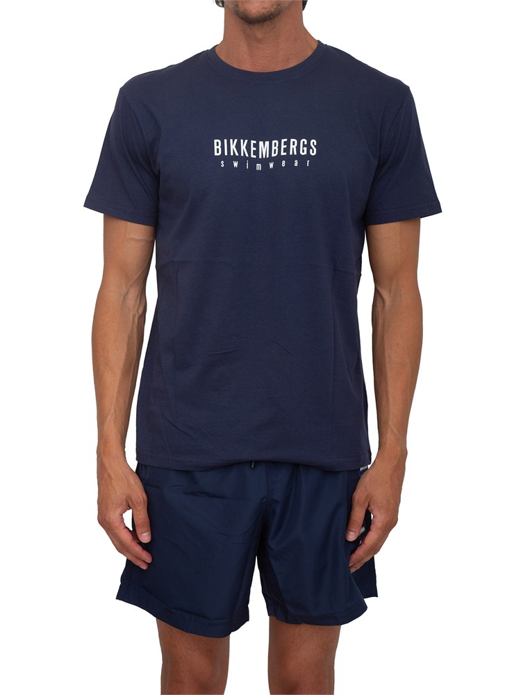 T-shirt blu Bikkembergs Swimwear uomo in cotone