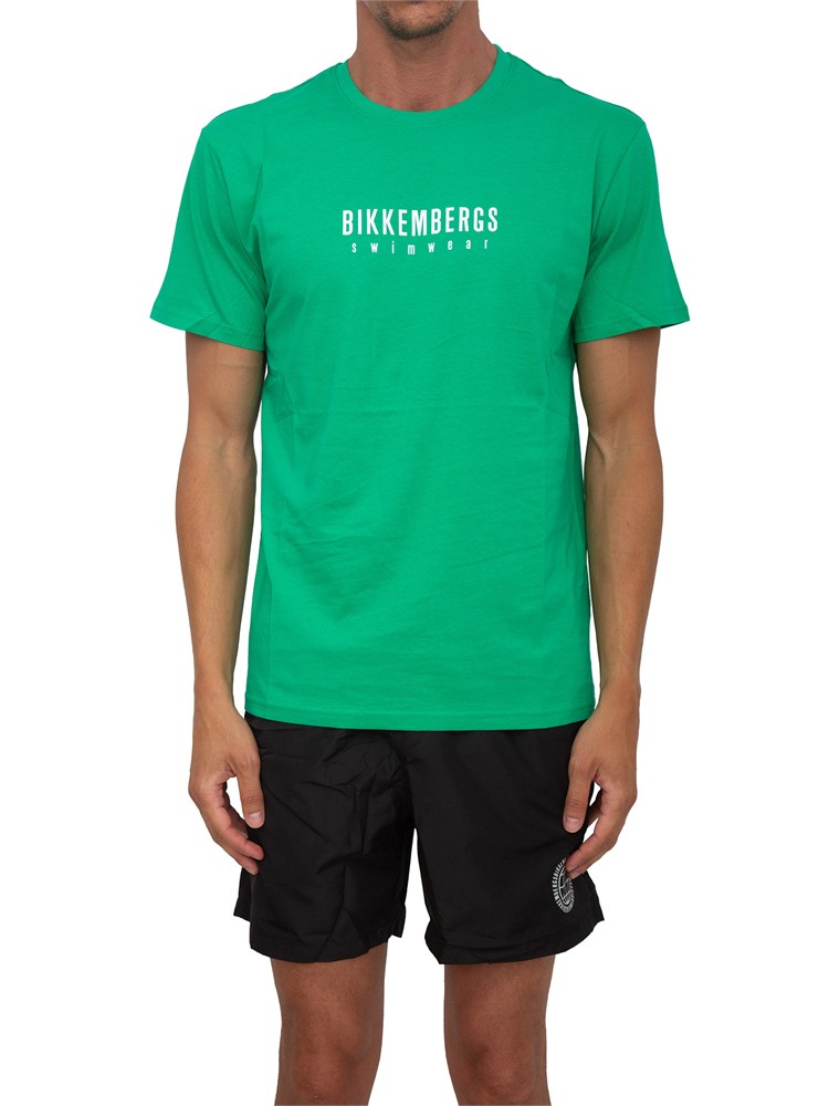 T-shirt verde Bikkembergs Swimwear uomo in cotone