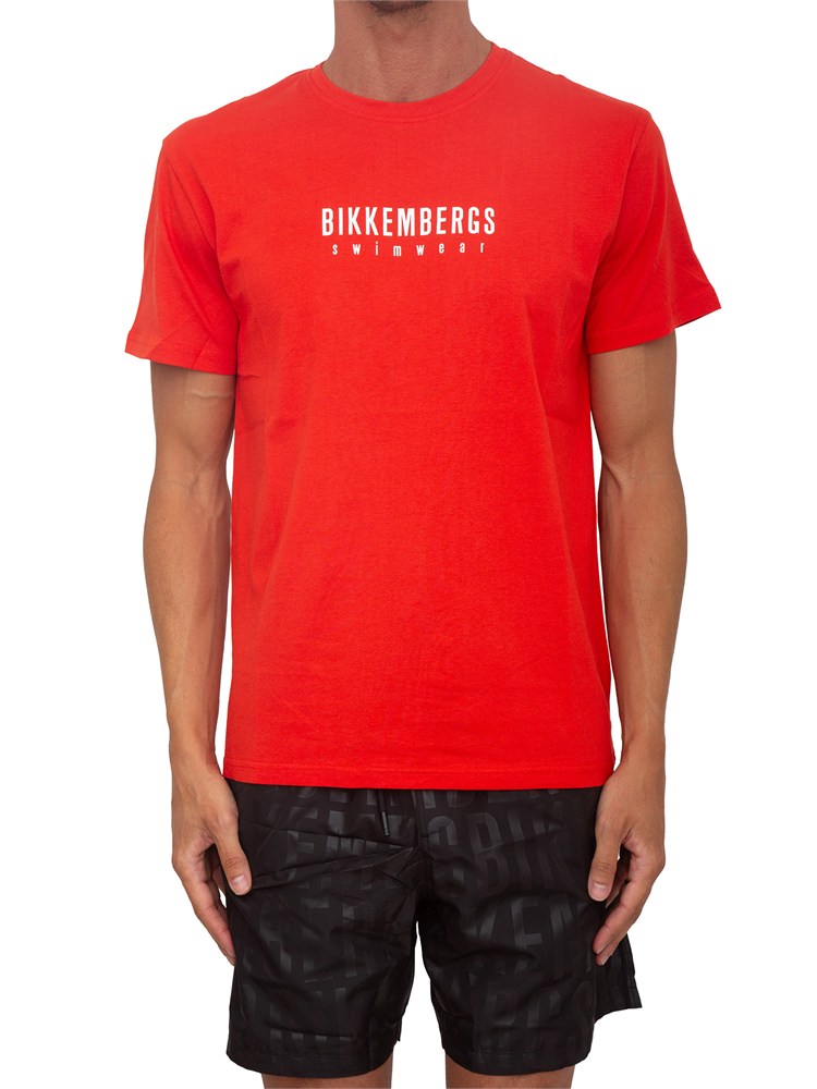 T-shirt rossa Bikkembergs Swimwear uomo in cotone