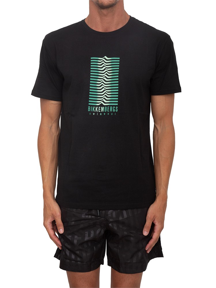 T-shirt nera Bikkembergs Swimwear uomo cotone