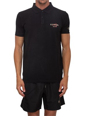 Polo nera Iceberg Beachwear uomo in cotone con logo in UOMO