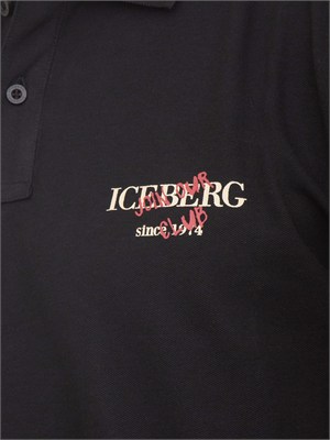 Polo nera Iceberg Beachwear uomo in cotone con logo in UOMO