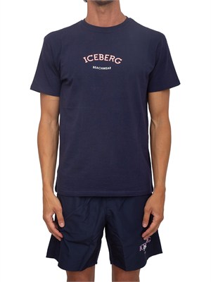 T-shirt blu Iceberg beachwear uomo con stampa logo in UOMO