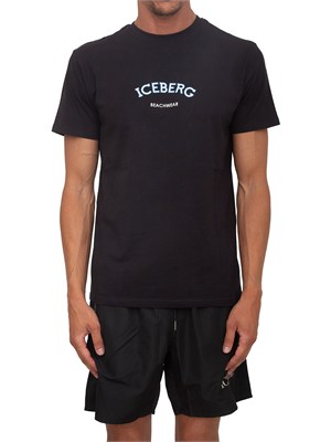T-shirt nera Iceberg beachwear uomo con stampa logo in UOMO