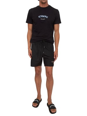 T-shirt nera Iceberg beachwear uomo con stampa logo in UOMO