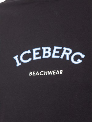 T-shirt nera Iceberg beachwear uomo con stampa logo in UOMO