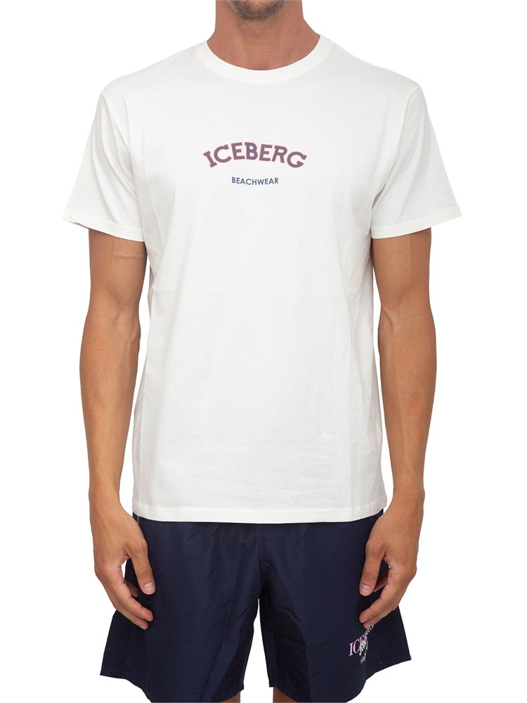 T-shirt crema Iceberg beachwear uomo con stampa logo