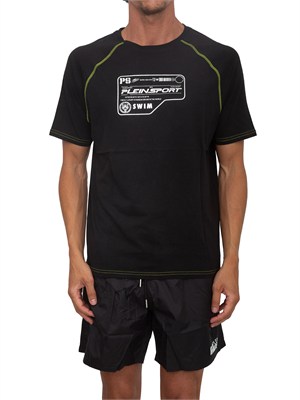 T-shirt nera Plein Sport Swim uomo logo e cuciture a contrasto in UOMO