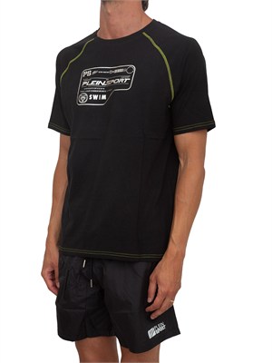 T-shirt nera Plein Sport Swim uomo logo e cuciture a contrasto in UOMO